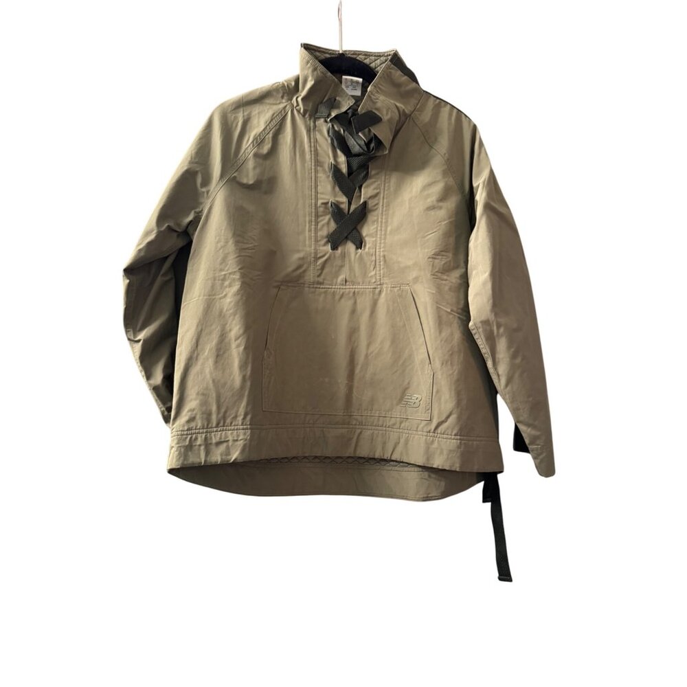 New Balance XS Olive Green Lace-Up Pullover Jacket Quilted Interior Womens Casua
